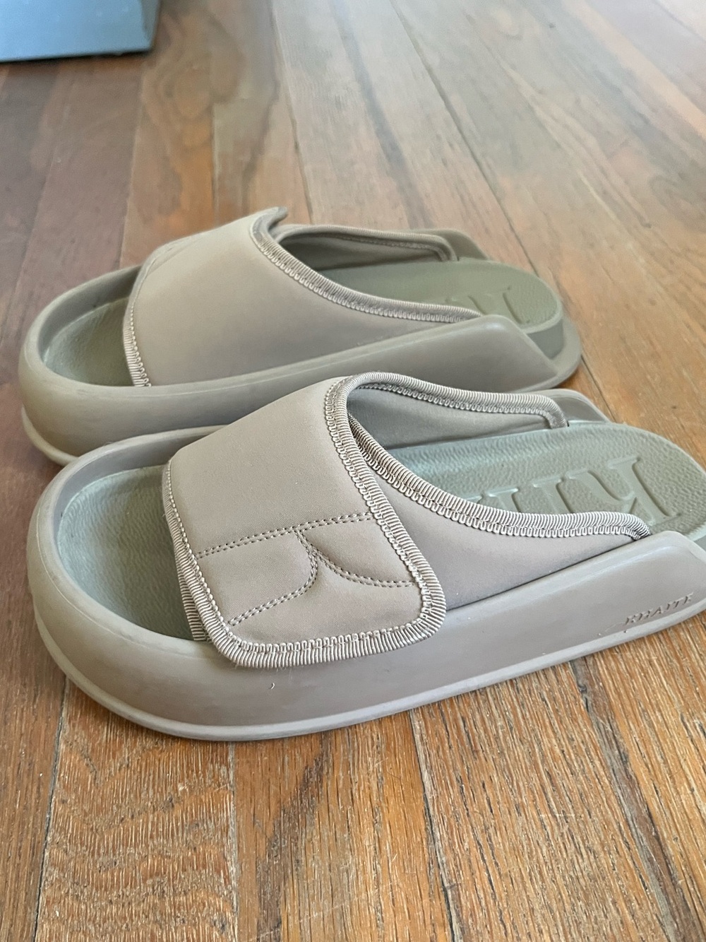 KHAITE Neutral Taupe Slide Sandals with Cushioned Footbed